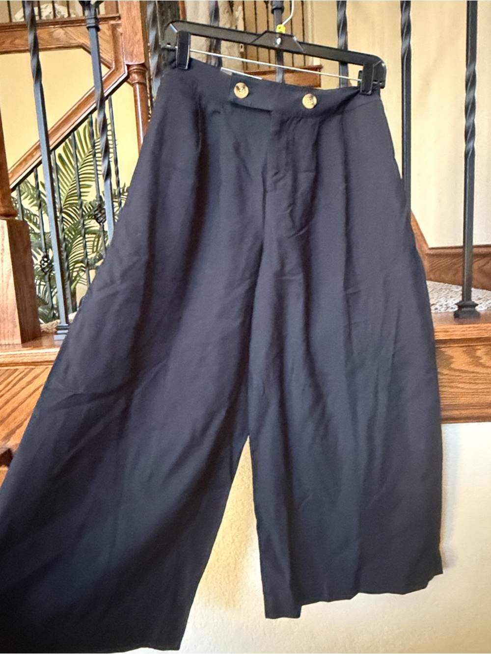 Wide Leg women Pants in Black - Classic Button Waist